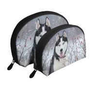 Husky en Invierno, Bolsa de Maquillaje de Concha, Monedero pequeño para Mujer, Bolsa de artículos de tocador, Bolsa de cosméticos, 2 Piezas