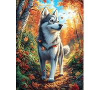 Husky en Las Flores Rompecabezas 500 Piezas Cartón Resistente para Principiantes Pintura al óleo fantástica de Animales Salvajes Ocio Doméstico Reducir Estrés Decoración Hogar Regalo Ideal 500 PCS