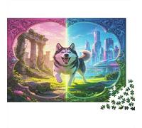 Husky Escena Fantástica Puzzle de 1000 Piezas Papel para Adultos Ruinas Antiguas y Ciudad Moderna Juego de Puzzle 1000 Piezas Relajante Hogar Regalo 52x38cm/1000pcs