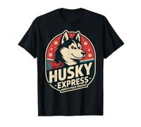Husky Express North Pole Freight - Perro de Trineo Retro Husky Camiseta
