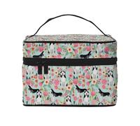 Husky Florals Lindo Menta Claro Mejores Perros Husky, Bolsa de Maquillaje Bolsa de cosméticos Bolsa de artículos de tocador de Viaje portátil Estuche para lápices Bolsa de artículos de tocador