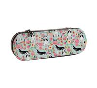 Husky Florals Lindo Menta Claro Mejores Perros Husky, Estuche para lápices Estuche para lápices de Cuero de PU Estuche para lápices de Gran Capacidad Estuche para lápices Bolsa de cosméticos