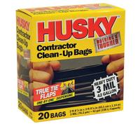 Husky HK42WC020B 42-Gallon Polyethylene Resin Contractor Clean-Up Bags, 20 Count, 2 ft 8.75in L x 3 ft 9.13 in W x 3 mil T, Black