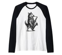 Husky Jugando Saxofón Jazz Música Amante de los Per Camiseta Manga Raglan