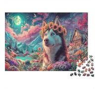 Husky Lleva Corona de Girasol Vida Silvestre Rompecabezas Puzzle 1000 Piezas, Juego Familiar, Decoración del Hogar, para Adultos 52x38cm/1000pcs