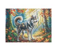 Husky Luna Montaña Bosque Vida Silvestre Naturaleza Salvaje Bonita Puzzle 500 Piezas para Adultos Agradable Divertido Y Relajante Pasatiempos Y Ocio 500 PCS（52×38cm）