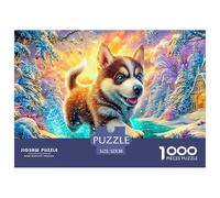 Husky Pup Juega en el Mundo Encantado nevado Puzzle De 1000 Piezas Lindo Perro Mascota Cumpleaños Y Vacaciones 52x38cm/1000pcs