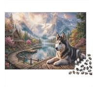 Husky Rompecabezas DIY 1000 Piezas Cartón Montaña Lago Cottage Mejora De La Memoria Anzianos, Actividad Indoor, Familia 70x50cm/1000pcs