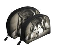 Husky Siberiano, Bolsa de Maquillaje de Concha, Monedero pequeño para Mujer, Bolsa de artículos de tocador, Bolsa de cosméticos, 2 Piezas