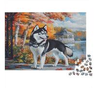 Husky sibérien Cadeau Unique Décoration Intérieure Scène de PARC automnal Jeu Éducatif Challenge Toy Adultes & Enfants Des 14 ANS 52x38cm/1000pcs