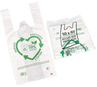 HUSL Bolsas De Plástico Tipo Camiseta, Resistentes, Reutilizables y 70% Recicladas, Galga 200, Tamaños Variados, Gran Resistencia, 70% Recicladas, Cumple Normativas, Aptas Uso Alimentario (50x60cm)