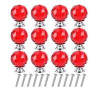 HUSL Pomos de Cristal para cajón o mueble, Tirador de Cajón con Tornillo, Mango de Cristal de Diamante, Tiradores de Muebles, para Armario Cajón Aparador Cocina(30x30x40mm-12PCS) (Rojo)
