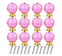 HUSL Pomos de Cristal para cajón o mueble, Tirador de Cajón con Tornillo, Mango de Cristal de Diamante, Tiradores de Muebles, para Armario Cajón Aparador Cocina(30x30x40mm-12PCS) (Rosa+Oro)