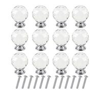 HUSL Pomos de Cristal para cajón o mueble, Tirador de Cajón con Tornillo, Mango de Cristal de Diamante, Tiradores de Muebles, para Armario Cajón Aparador Cocina(30x30x40mm-12PCS) (Transparent+Plata)