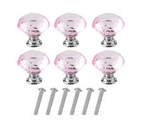 HUSL Pomos de Cristal para cajón o mueble, Tirador de Cajón con Tornillo, Mango de Cristal de Diamante, Tiradores de Muebles, para Armario Cajón Aparador Cocina (Rosa-30x30x38mm-6PCS)