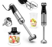 Huslog Blend Plus 3 en 1 Batidora de mano: batidora de alto rendimiento de 1500 W con cuchillas de acero inoxidable, picadora, batidor y vaso medidor de 600 ml. Velocidad variable y función turbo