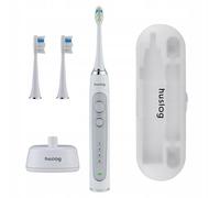 Huslog Cepillo de Dientes Eléctrico Sónico para Adultos, 4 Modos de Cepillado, 40.000 VPM, IPX7, Temporizador de 2 Minutos, 2 Cabezales, Estuche de Viaje y Base de Carga, Blanco