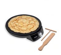 Huslog Crepera Eléctrica 1200W, Placa Antiadherente Ø29 cm con Borde Elevado, Temperatura Regulable, Incluye Rodillo Espaciador y Espátula de Madera, Ideal para Crêpes, Tortitas, Tacos y Más