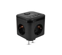 Huslog Cubo de enchufes con 3 Tomas AC y 4 USB (2× USB-C, 2× USB-A) - regleta múltiple de 3680W, compacta, ignífuga, con Interruptor ON/Off, Ideal para Oficina, Viaje y hogar - Negro