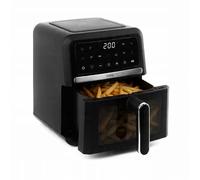 Huslog Freidora de Aire 5L 1500W, Air Fryer sin Aceite con 10 Programas Automáticos, 40-200°C, Pantalla LED Táctil, Cesta y Rejilla, Ventana de Visualización, Fácil Limpieza, Compacta, Negro