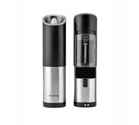 Huslog Gravity Molinillos Eléctricos de Sal y Pimienta, Automáticos por Gravedad, 85 ml, Acero Inoxidable, Batería, Uso con Una Mano, Grosor Ajustable, Modo Ahorro de Energía, Plata