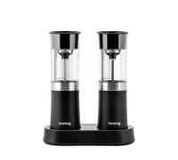 Huslog Gravity Molinillos Eléctricos de Sal y Pimienta con Estación de Carga USB-C, 100 ml, Uso con Una Mano, Grosor Ajustable, Modo Ahorro de Energía, Incluye Cepillo de Limpieza, Negro