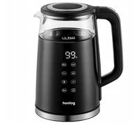 Huslog Hervidor de Agua Eléctrico 1,7 L con Pantalla Táctil, 2200 W, Acero Inoxidable y Vidrio, Temperatura (40-100 °C), 4 Programas, Función Mantener Caliente, Filtro Antical, Base 360°, Negro