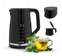 huslog Hervidor de Agua Eléctrico 1,7L 2200W con Control de Temperatura y Panel Táctil Diseño Retro Acanalado, Pantalla LED, 4 Programas, 13 Niveles, Función Mantener Caliente 2h, Cool Touch, Acero