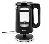Huslog Hervidor de Agua Eléctrico de Cristal de Doble Pared 1,7 L, 2200W, Ebullición Rápida, Acero Inoxidable y Vidrio de Borosilicato, Indicador de Nivel, Base 360°, Apagado Automático, Negro
