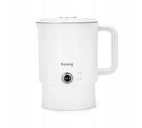 huslog Hervidor de Agua Eléctrico de Viaje 2 en 1 0,8L Plegable Blanco, 650W, Acero Inoxidable 304, Doble Pared, Base 360° con Cable Integrado, Olla Portátil para Camping y Hotel