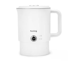 huslog Hervidor de Agua Eléctrico de Viaje 2 en 1 0,8L Plegable Blanco, 650W, Acero Inoxidable 304, Doble Pared, Base 360° con Cable Integrado, Olla Portátil para Camping y Hotel