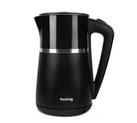 Huslog Hervidor Eléctrico Doble Pared 1,7 L 2200 W, Hervido Rápido, Silencioso y Seguro, Inalámbrico con Base 360°, Tapa Desmontable, Pico Preciso, Negro