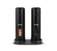 Huslog Molinillos Eléctricos de Sal y Pimienta Automáticos por Gravedad, Recargables USB-C, Luz LED al Moler, Grosor Ajustable, 110 ml, Incluye Base y Cepillo de Limpieza, Negro