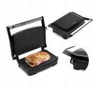 Huslog Parrilla Eléctrica Panini Grill 1000W, Placas Antiadherentes, Mango Cool Touch, Apertura Ajustable, Indicador Luminoso, Base Antideslizante, Acero Inoxidable, Compacta y Robusta, Negro