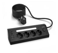 Huslog regleta con 4 Tomas Schuko, 4 Puertos USB (2×USB-C y 2×USB-A), luz Nocturna LED, protección contra sobrecarga, 3680W, regleta múltiple con Interruptor, Montaje en Pared Posible - Negro