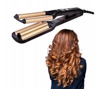 Huslog Rizador de Pelo 3 Barriles para Beach Waves, 100W, Placas de Cerámica, 3 Niveles 100-200°C, Calentamiento Rápido, Protección del Cabello, Plegable, Cable Giratorio 360°, Negro/Champán