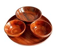 HusNain - Juego de servicio multifunción de madera con 1 plato/thali y 2 cuencos, ideal para el hogar y la oficina (madera, paquete de 3)