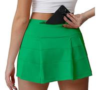 Husnainna Falda de tenis plisada de cintura alta con bolsillos, pantalones cortos de golf atléticos para mujer, pantalones cortos de entrenamiento informales integrados, verde, L