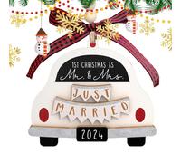 Husoiuy Adorno de madera Just Married | Just Married Couple Auto Ornament | Nuestro primer ornamento de Navidad común - Adorno de coche de boda para el hogar