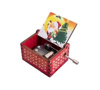 Husoiuy Caja de música con manivela a mano, caja de música de Navidad, caja de música pequeña, hecha de cajas de música talladas, fantástica caja de música navideña para niños, amigos