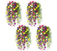 HUSOUE Plantas colgantes artificiales, 4 unidades de flores artificiales para exteriores, 75 cm, resistentes a los rayos UV, plantas colgantes para exteriores, jardín, balcón, boda, decoración