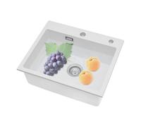 HUSPOO Fregadero de cocina de piedra de cuarzo, 55 x 45 cm, profundidad de 9 pulgadas, con arco y escurreplatos para montaje bajo encimera, 1 lavabo, blanco, capacidad de carga de 100 kg