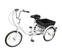 HUSPOO Triciclo adulto de 20 pulgadas, bicicleta de 3 ruedas 8 velocidades con cesta de la compra triciclo y luz, blanco