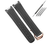 HUTBUVEAW Correa de caucho for relojes de buceo Omega AT150 Seamaster 300 AQUA TERRA, correa de silicona negra y azul, brazalete de 20 mm(Black rose gold)