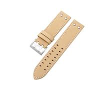HUTBUVEAW Correa de reloj de cuero genuino for Hamilton Khaki Aviation Field Navy H70595593 H77616533, for hombre, 20-22 mm, brazalete.(Khaki silver,22mm)