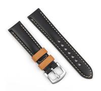 HUTBUVEAW Pulsera Vintage de cuero genuino de 18mm, 20mm, 22mm y 24mm, correa de reloj de café negro y azul, accesorios de repuesto, pulsera for hombre(Black,22mm)