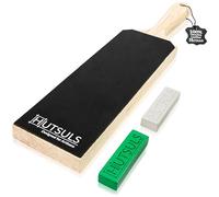 Hutsuls Puntero de cuero para afilar cuchillos: obtén bordes afilados con bloque de doble cara de 3 x 9 pulgadas, fácil de usar con mango ergonómico y guía de afilador de cuchillos de cuero