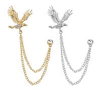 Huture 2PCS Broche de Hombre Broches de Alfiler Blusas con Clip de Metal Clips Accesorios de Bufanda Agujas águila Clips de Cristal Ramillete de Insignia de Joyería de Moda Para Damas, Oro/Plata