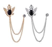 Huture 2PCS Broche de Hombre Insignia Pin Traje con Cadenas Broche Cadena De Hebilla Solapa Cuello para Camisa Collar Broche Cadena Decor Broches de Metal para Mujer Esmoquin Corbata Sombrero Bufanda