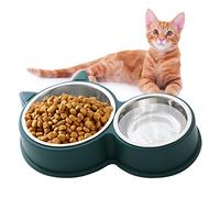 HUTVD Cuencos Dobles para Gatos, Cuencos Dobles de Acero Inoxidable para Gatos Cuencos Pequeños y Grandes Cuencos para Perros y Gatos Comederos y Bebederos para Gatos, Cachorro (Verde)